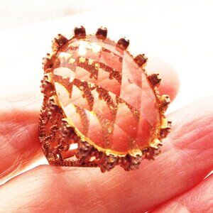 CROWN DESIGN ALBION CUT OVAL PINK MORGANITE STERLING CZ CHAIN LINK SZ 6.5 RING B